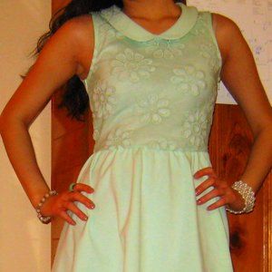 H&M Pastel Mint Sheer Floral Skater Dress